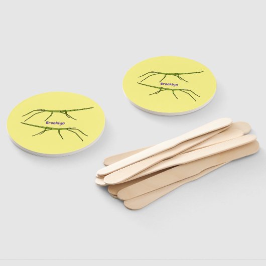 Stomme groene stokinsecten met gelukkige gezichten handwaaier (Niet-gemonteerd)