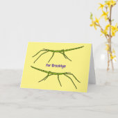 Stomme groene stokinsecten met gelukkige gezichten kaart (Gele Bloem)