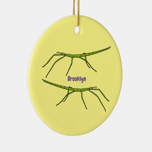 Stomme groene stokinsecten met gelukkige gezichten keramisch ornament (Rechts)