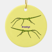 Stomme groene stokinsecten met gelukkige gezichten keramisch ornament (Voorkant)