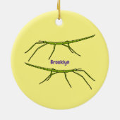 Stomme groene stokinsecten met gelukkige gezichten keramisch ornament (Achterkant)