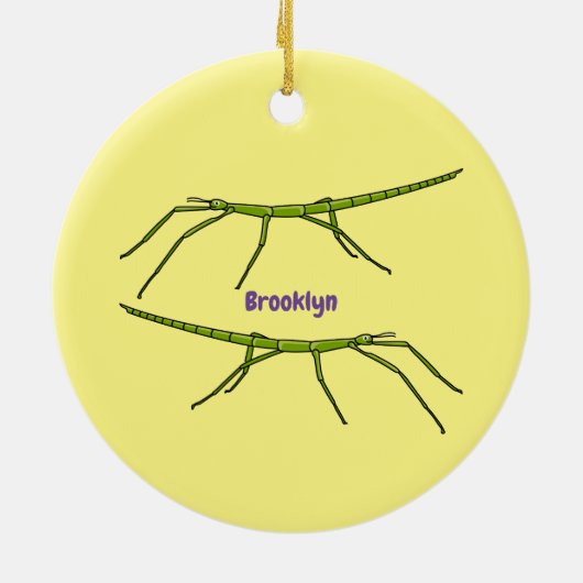 Stomme groene stokinsecten met gelukkige gezichten keramisch ornament (Achterkant)