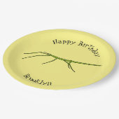 Stomme groene stokinsecten met gelukkige gezichten papieren bordje (Gekanteld)