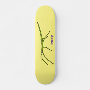 Stomme groene stokinsecten met gelukkige gezichten persoonlijk skateboard