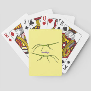 Stomme groene stokinsecten met gelukkige gezichten pokerkaarten