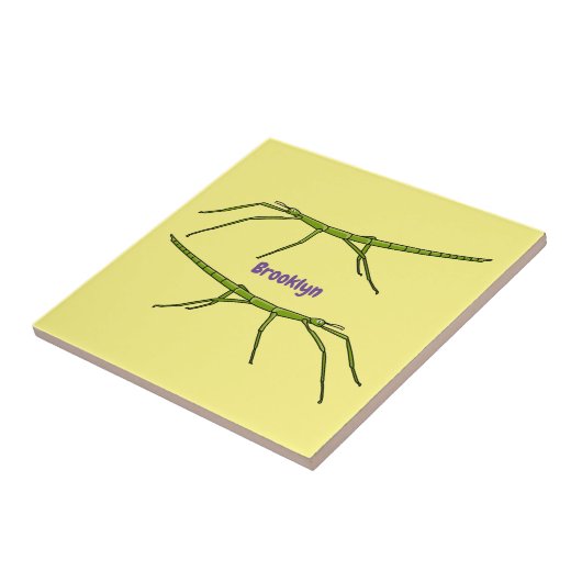 Stomme groene stokinsecten met gelukkige gezichten tegeltje (Zijkant)