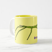 Stomme groene stokinsecten met gelukkige gezichten tweekleurige koffiemok (Voorkant links)