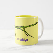 Stomme groene stokinsecten met gelukkige gezichten tweekleurige koffiemok (Voorkant rechts)