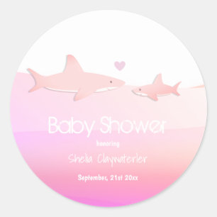 Stomme haaien en Ocean Pink   Baby shower Sticker