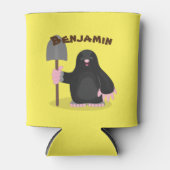 Stomme happy mole met cartoon voor schop blikjeskoeler (Voorkant)