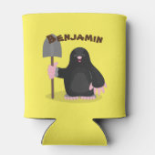 Stomme happy mole met cartoon voor schop blikjeskoeler (Achterkant)