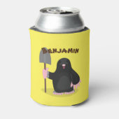 Stomme happy mole met cartoon voor schop blikjeskoeler (Blikje Achterkant)