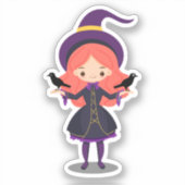Stomme heks met ravens Halloween Sticker (Voorkant)