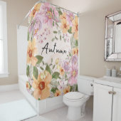 Stomme herfstflorale Elegant roze achtergrond Teks Douchegordijn (In situ)