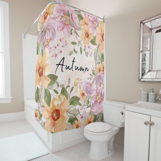 Stomme herfstflorale Elegant roze achtergrond Teks Douchegordijn (In situ)