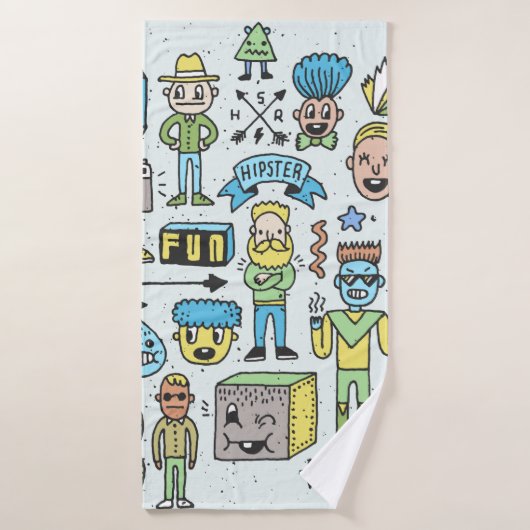 Stomme hipsters doodle set 2. Kleurrijke  hand Badhanddoek (Badhanddoek)