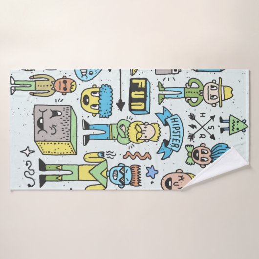 Stomme hipsters doodle set 2. Kleurrijke  hand Badhanddoek (Badhanddoek)