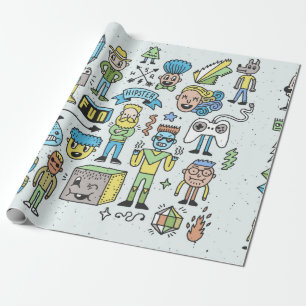 Stomme hipsters doodle set 2. Kleurrijke  hand Cadeaupapier