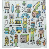 Stomme hipsters doodle set 2. Kleurrijke  hand Douchegordijn (Voorkant)