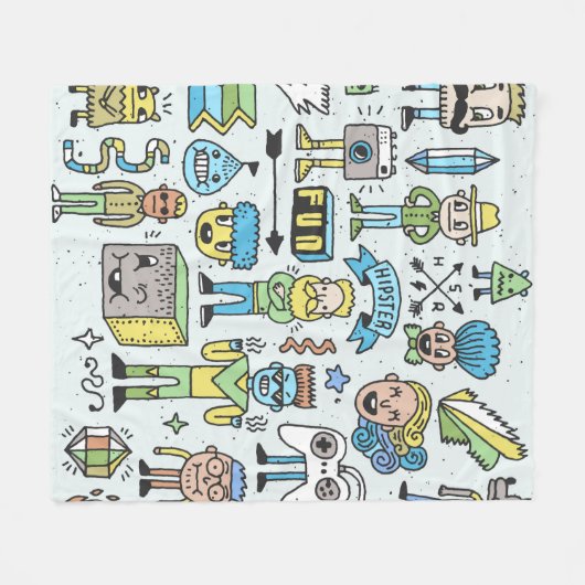 Stomme hipsters doodle set 2. Kleurrijke  hand Fleece Deken (Voorkant (Horizontaal))