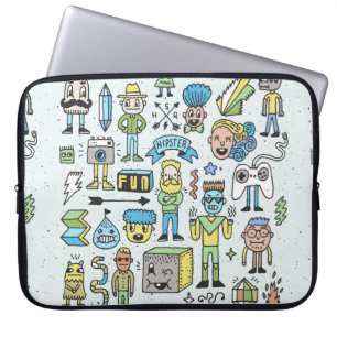 Stomme hipsters doodle set 2. Kleurrijke  hand Laptop Sleeve