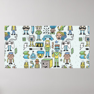 Stomme hipsters doodle set 2. Kleurrijke  hand Poster