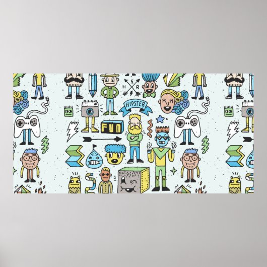 Stomme hipsters doodle set 2. Kleurrijke  hand Poster (Voorkant)