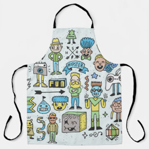 Stomme hipsters doodle set 2. Kleurrijke  hand Schort