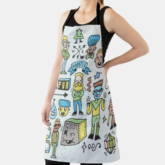 Stomme hipsters doodle set 2. Kleurrijke hand Schort (Insitu)