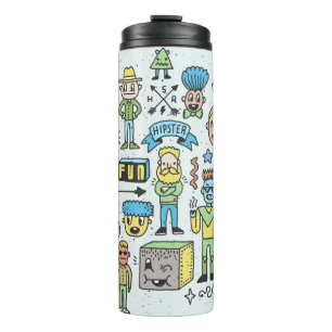 Stomme hipsters doodle set 2. Kleurrijke  hand Thermosbeker