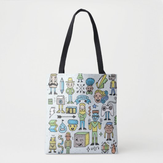 Stomme hipsters doodle set 2. Kleurrijke  hand Tote Bag (Voorkant)