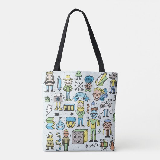 Stomme hipsters doodle set 2. Kleurrijke  hand Tote Bag (Achterkant)
