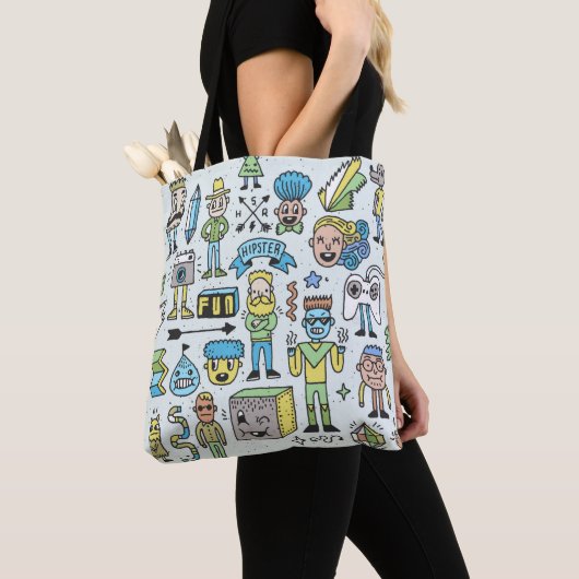 Stomme hipsters doodle set 2. Kleurrijke hand Tote Bag (Dichtbij)
