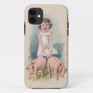 Stomme Iphone Case - Young Gril Walking Pigs