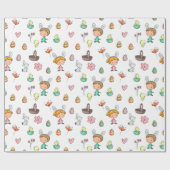 Stomme Kinderen met Bunny Ears Spring Pattern Holi Cadeaupapier (Vlak)