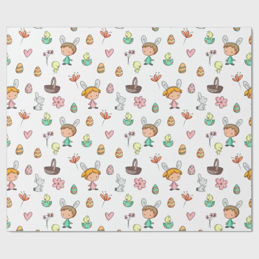 Stomme Kinderen met Bunny Ears Spring Pattern Holi Cadeaupapier (Vlak)