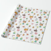 Stomme Kinderen met Bunny Ears Spring Pattern Holi Cadeaupapier (Uitgerold)