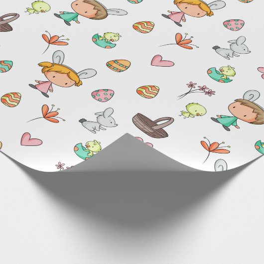 Stomme Kinderen met Bunny Ears Spring Pattern Holi Cadeaupapier (Hoek)