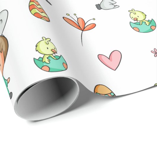 Stomme Kinderen met Bunny Ears Spring Pattern Holi Cadeaupapier (Rol Hoek)