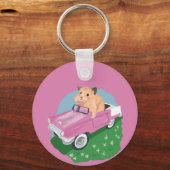 Stomme kleine hamster Een roze auto besturen Sleutelhanger (Achterkant)