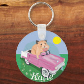 Stomme kleine hamster Een roze auto besturen Sleutelhanger (Voorkant)