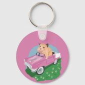 Stomme kleine hamster Een roze auto besturen Sleutelhanger (Achterkant)