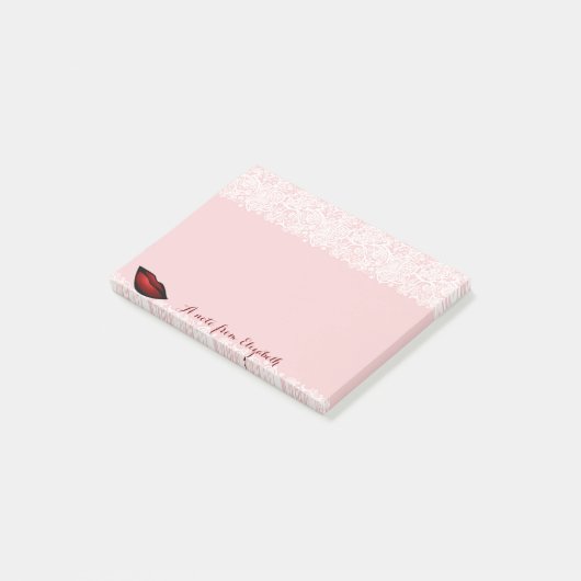 Stomme kleine, stijlvolle meid, kant, rode lips post-it® notes (Schuin)