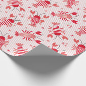 Stomme kreeften op lichtroze witte streep cadeaupapier (Hoek)