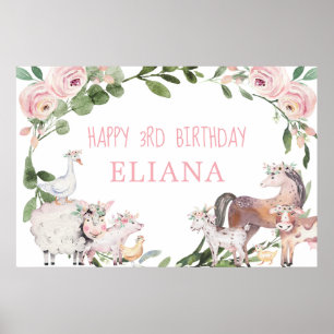 Stomme landbouwhuisdieren roze groen welkomstbord poster