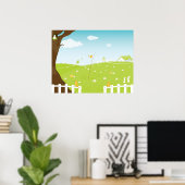 Stomme landschappen met zingende vogels en bomen poster (Thuiskantoor)
