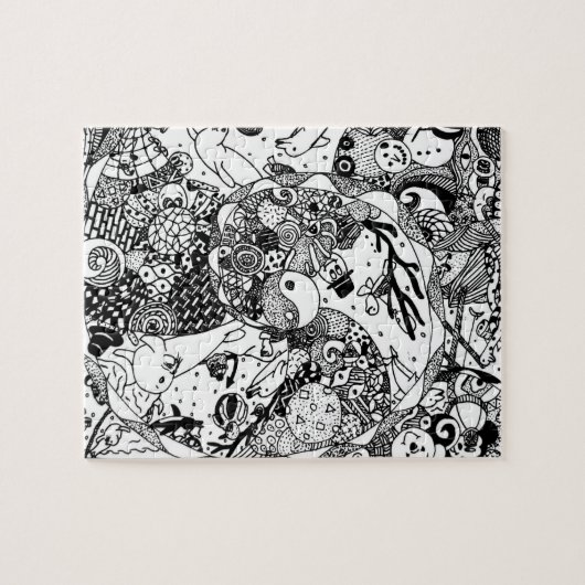 Stomme, leuke, zwarte & witte tekenpuzzel legpuzzel (Horizontaal)