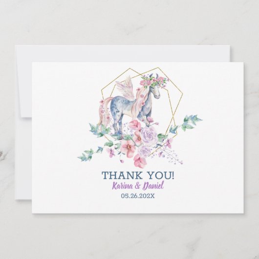 Stomme magische pony en roze rozen, met spuw kaart (Voorkant)