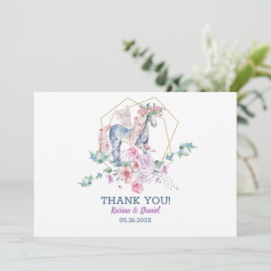 Stomme magische pony en roze rozen, met spuw kaart (Staand voorkant)