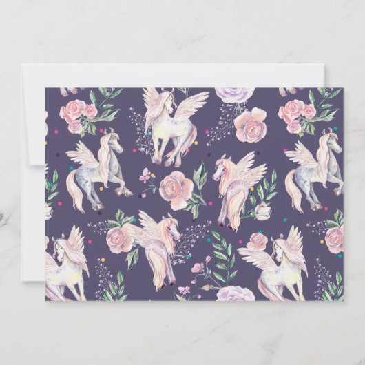 Stomme magische pony en roze rozen, met spuw kaart (Achterkant)